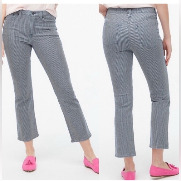 NWT J.Crew High Rise Crop Flare striped jeans size 30 - Picture 1 of 12